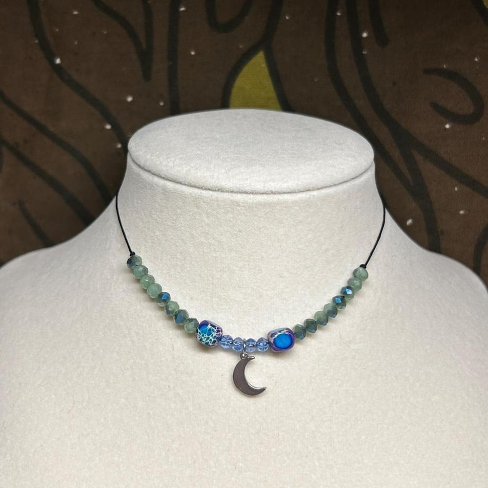 Stainless steel boho dainty moon cord choker imperial jasper gemstone necklace